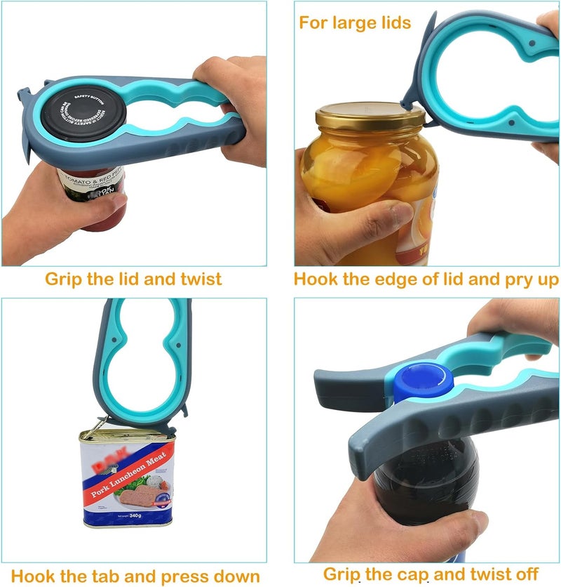 Otstar 6-in-1 Jar Opener & Bottle Opener Set for Weak Hands - Multi-Function Kitchen Opener Tool for Seniors with Arthritis, Elderly - Includes Jar Lid Gripper Pad, Corkscrew Opener - Image 3